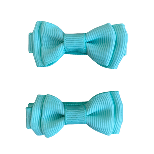 Aqua Mini Layered Bow Hair Clips - 2pk