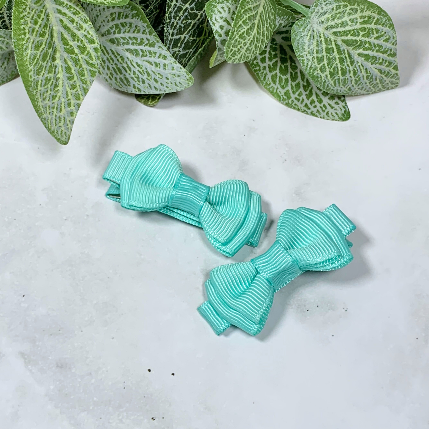 Aqua Mini Layered Bow Hair Clips - set of 2