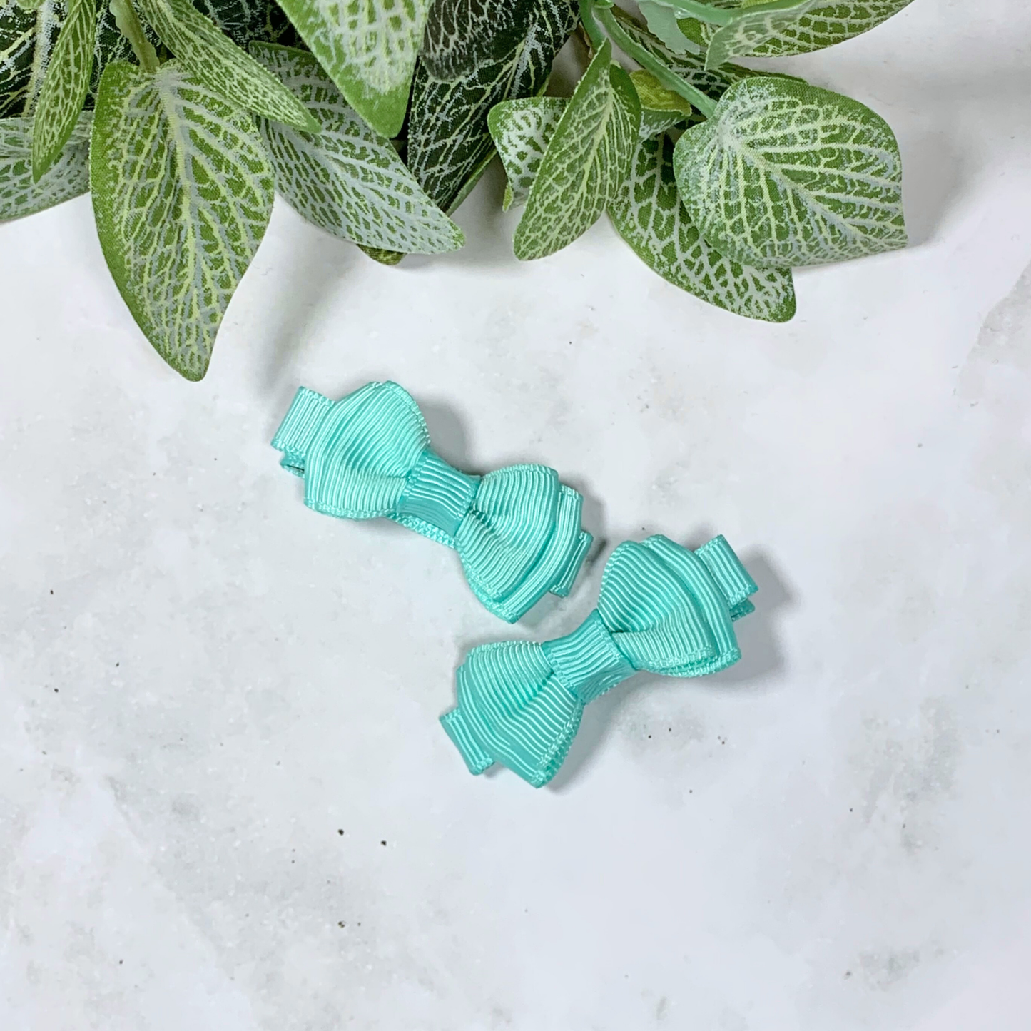 Aqua Mini Layered Bow Hair Clips - set of 2