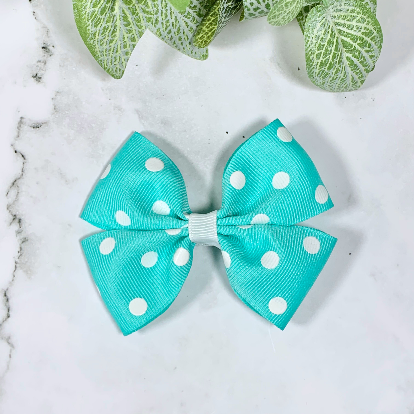 Aqua Polka Dot Medium Bow Hair Clip