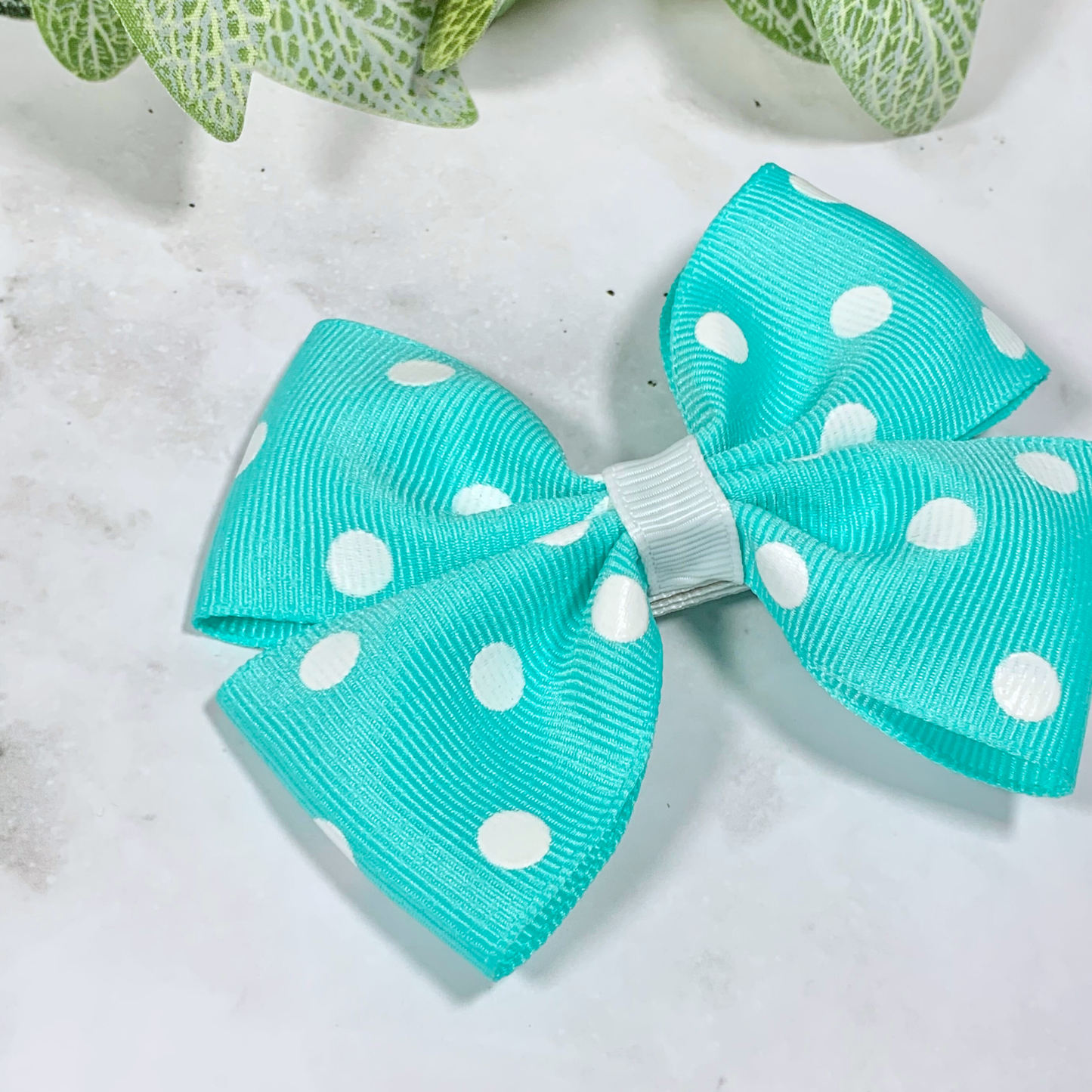 Aqua Polka Dot Medium Bow Hair Clip