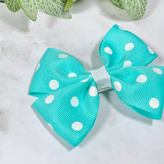 Aqua Polka Dot Medium Bow Hair Clip