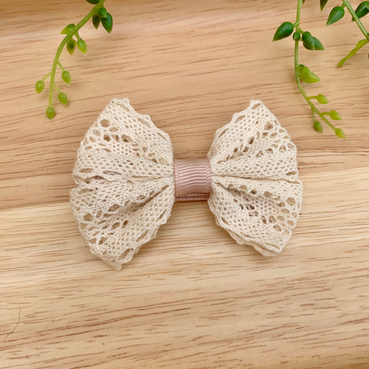 Beige Vintage Lace Double Bow Hair Clip