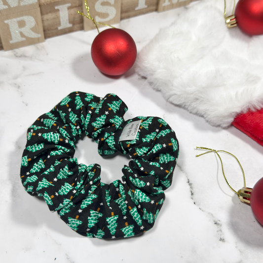 Black Christmas Trees Regular Scrunchie