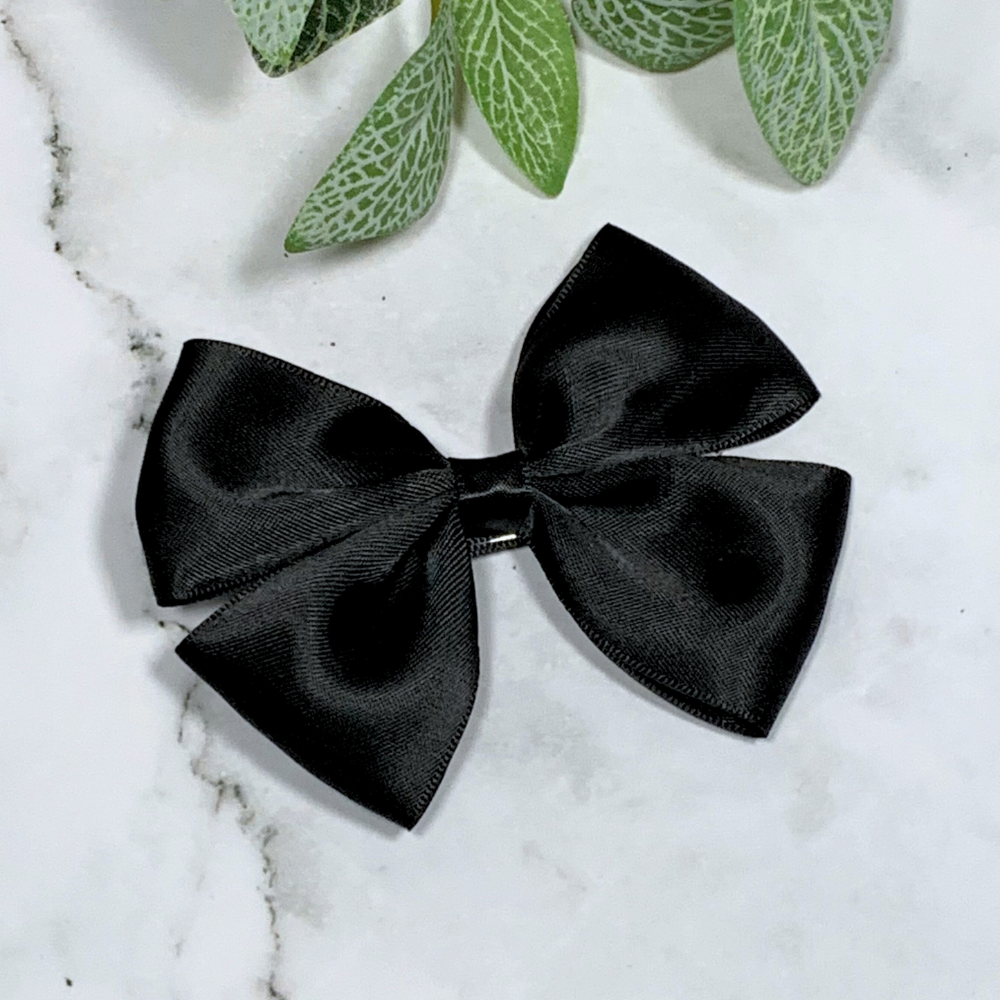 Black Satin Medium Bow Hair Clip