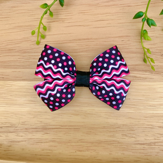 Black Spots and Waves Double Bow Hair Clip