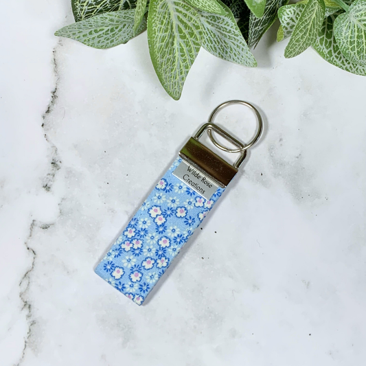 Blue Floral Fabric Keyring
