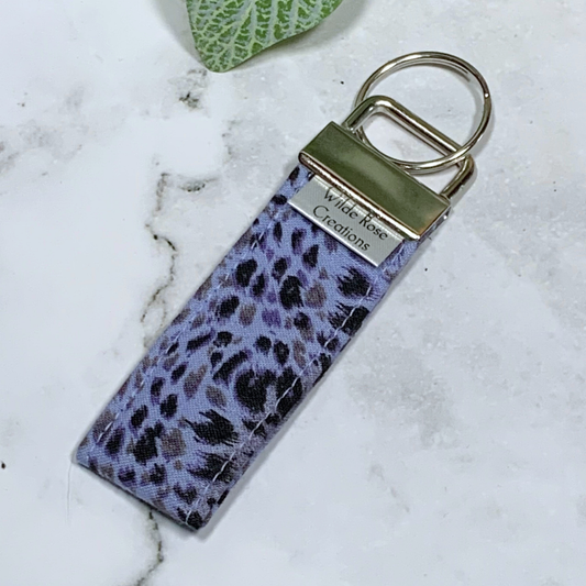 Blue Leopard Print Fabric Keyring