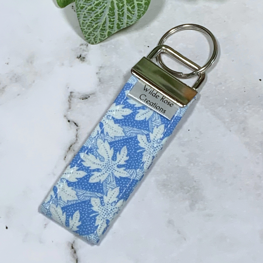 Blue Maple Leaves Fabric Keyring