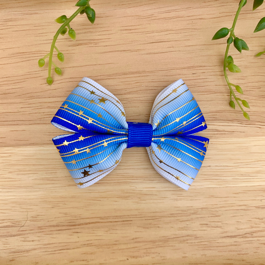 Blue Ombre with Gold Foil Double Bow Hair Clip