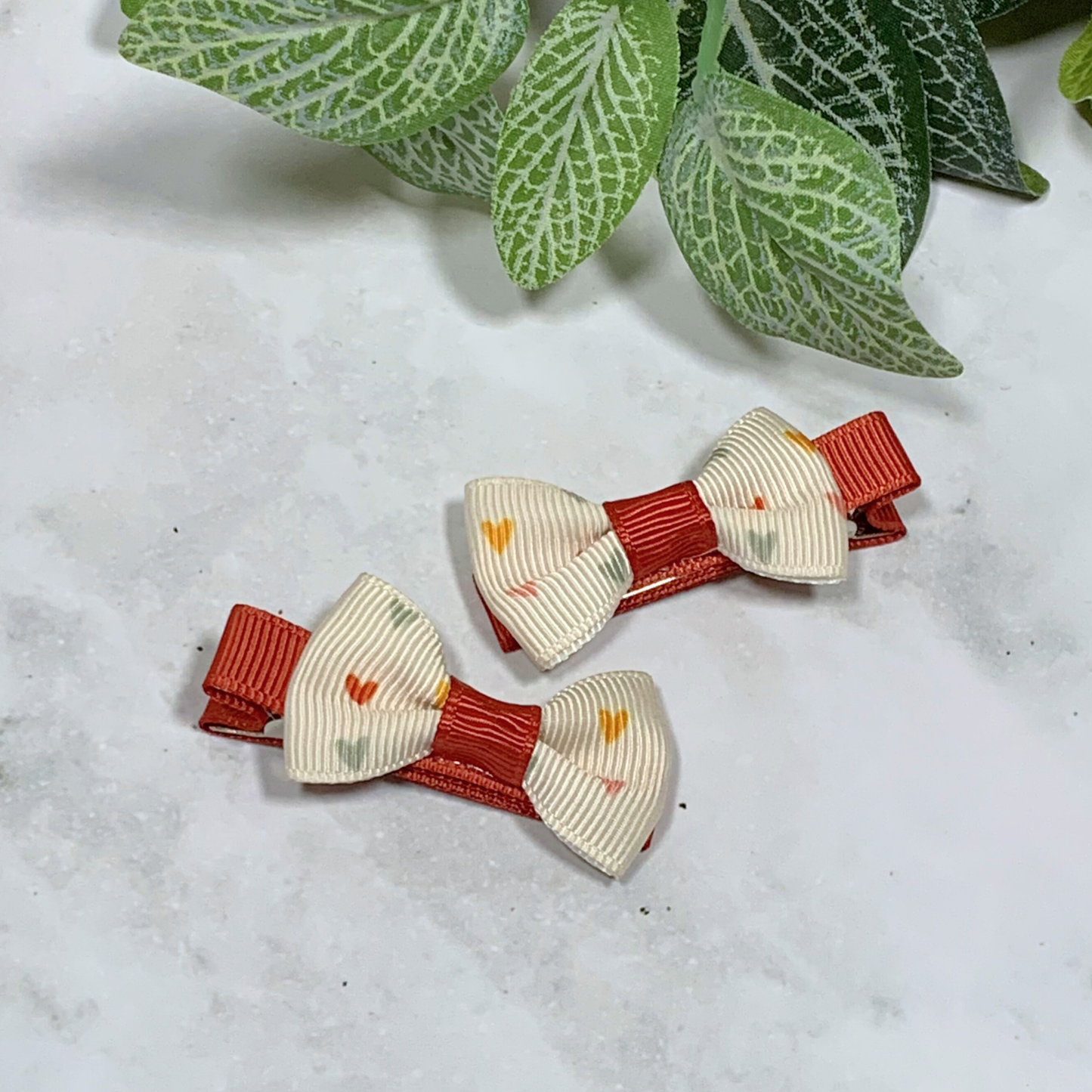 Boho Hearts Mini Bow Hair Clips - set of 2