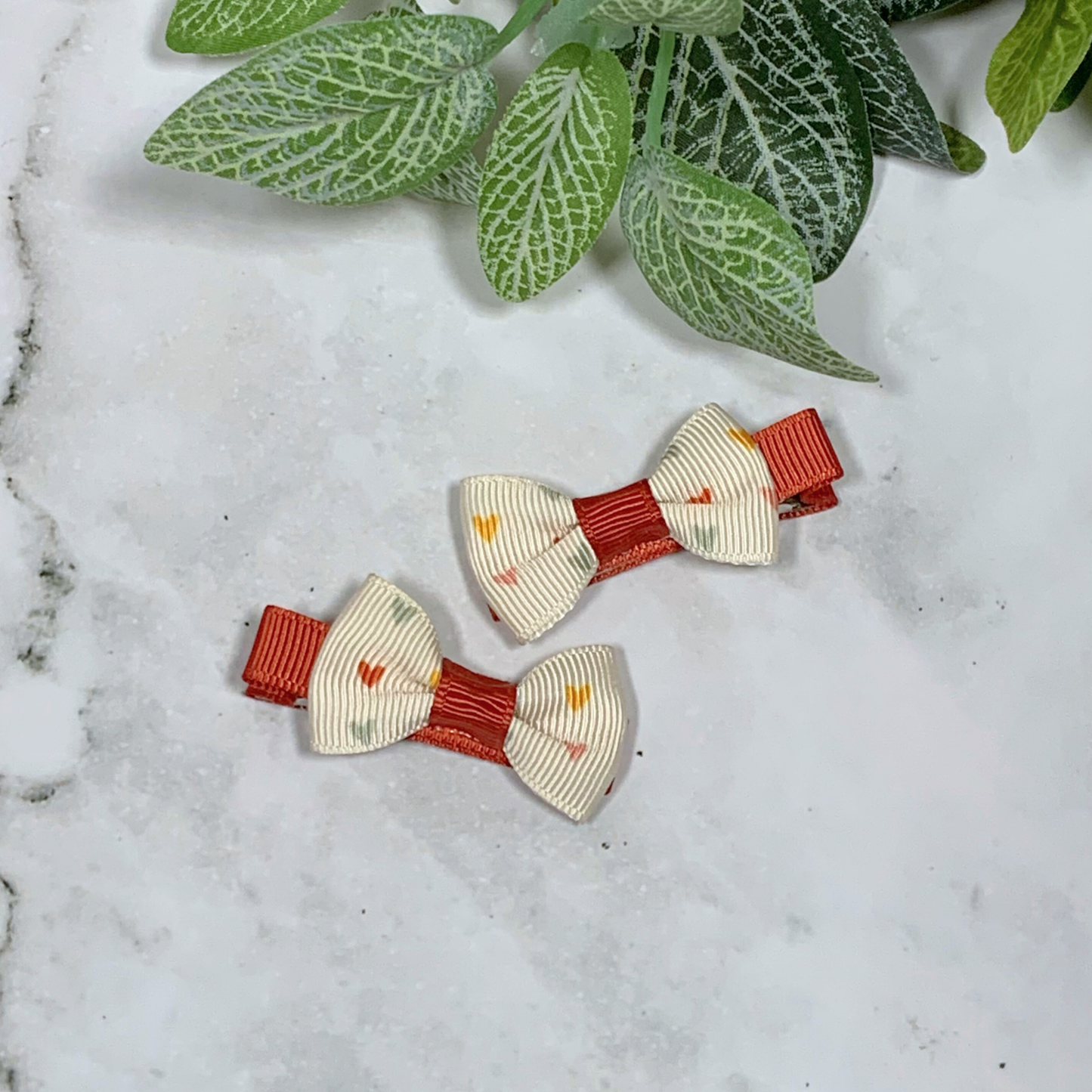 Boho Hearts Mini Bow Hair Clips - set of 2
