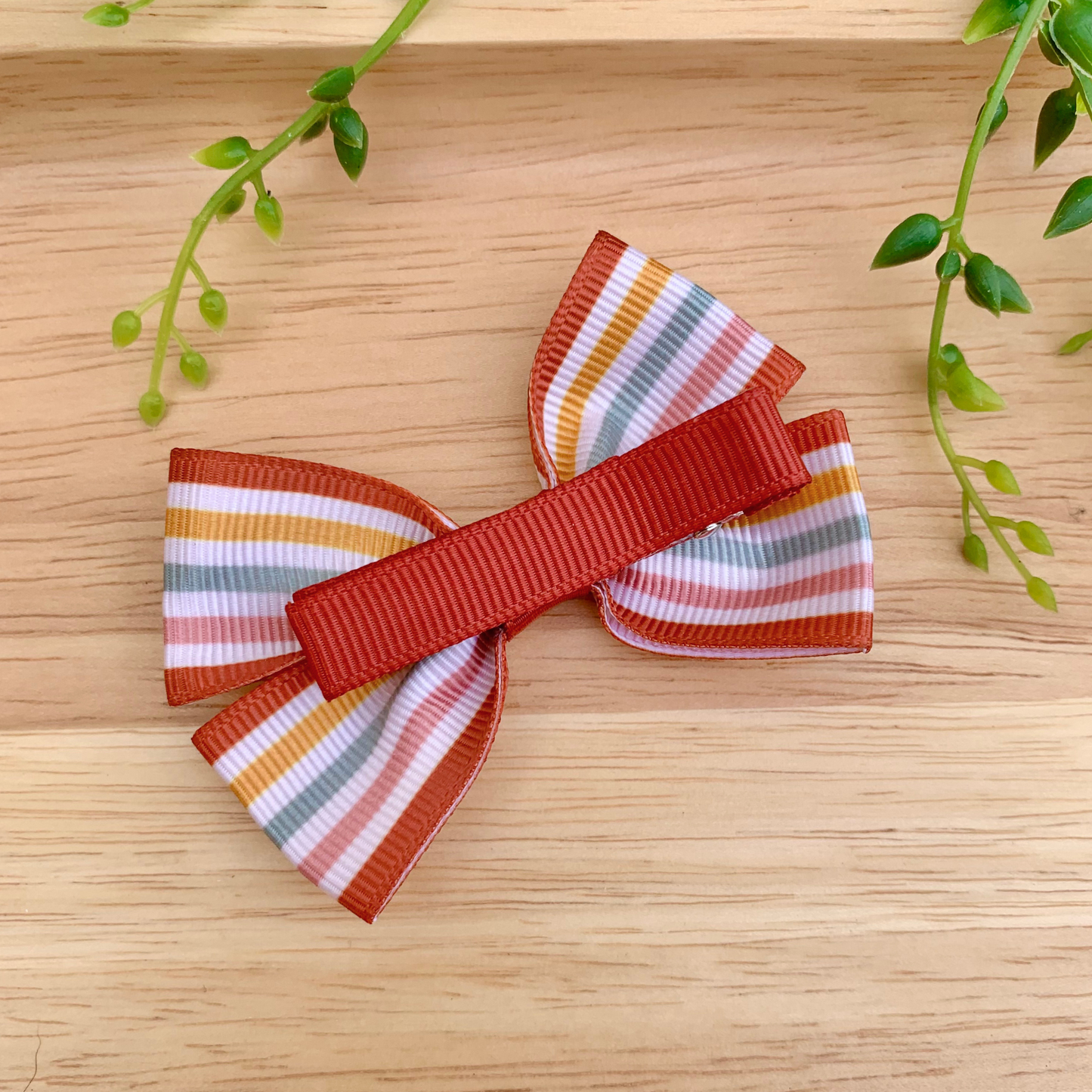Boho Striped Double Bow Hair Clip
