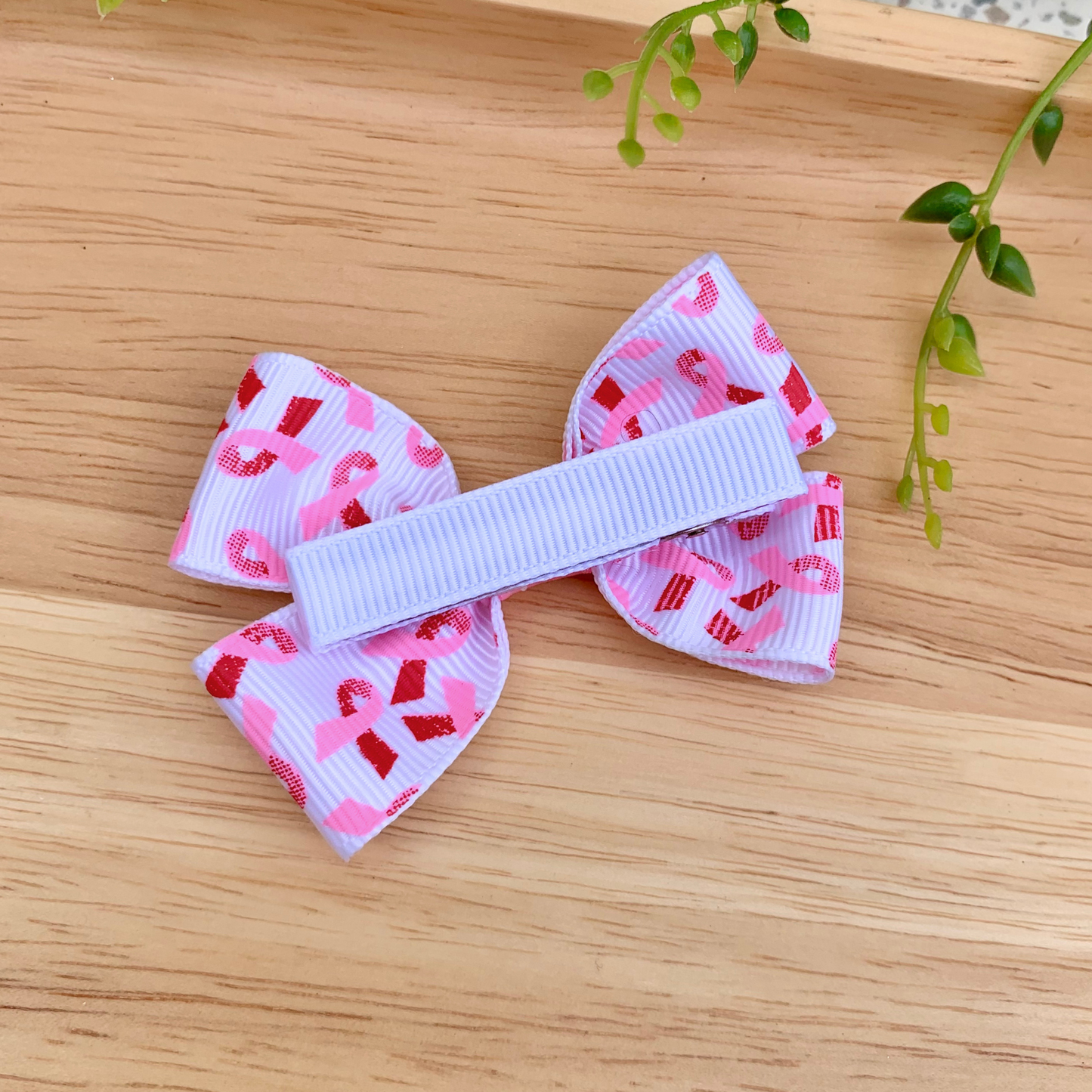 Breast Cancer Ribbon Double Bow Hair Clip