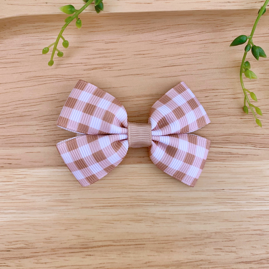 Brown Check Double Bow Hair Clip