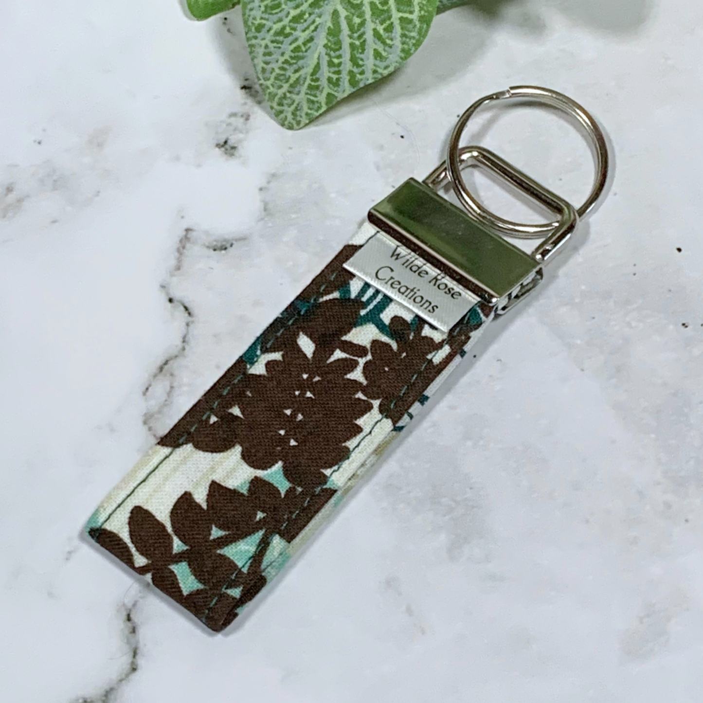 Brown Leaves Fabric Keyring