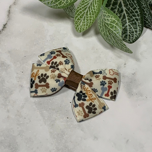 Brown Paws & Bones Small Bow Hair Clip