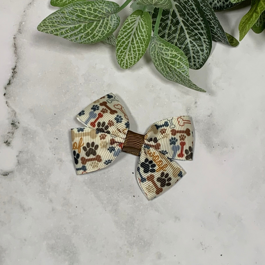 Brown Paws & Bones Small Bow Hair Clip