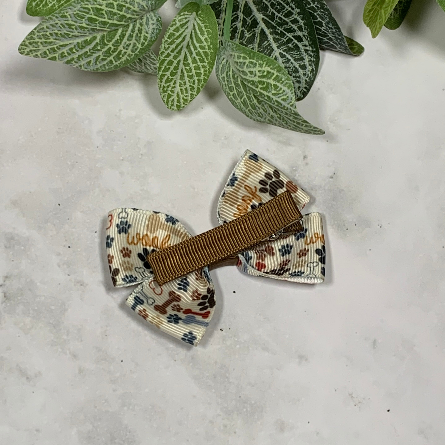 Brown Paws & Bones Small Bow Hair Clip