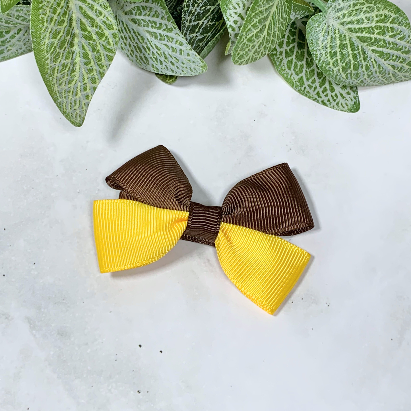Brown & Yellow Small Bow Hair Clip