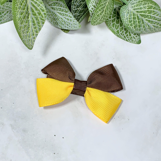Brown & Yellow Small Bow Hair Clip