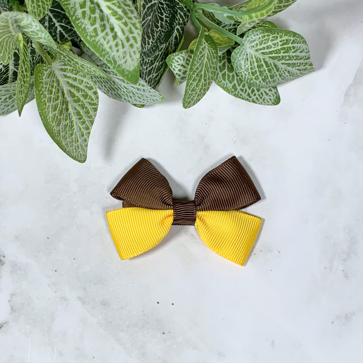 Brown & Yellow Small Bow Hair Clip
