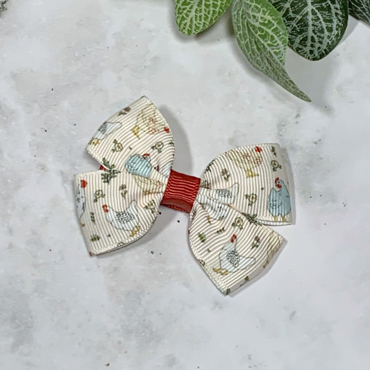 Chickens Small Bow Hair Clip