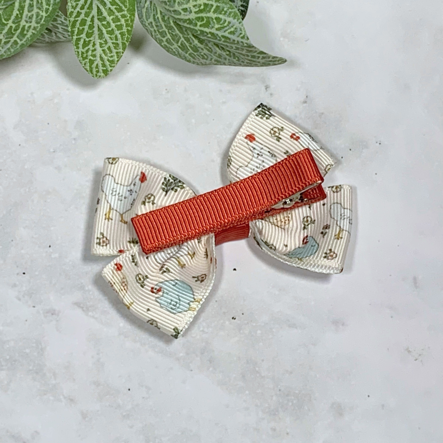 Chickens Small Bow Hair Clip