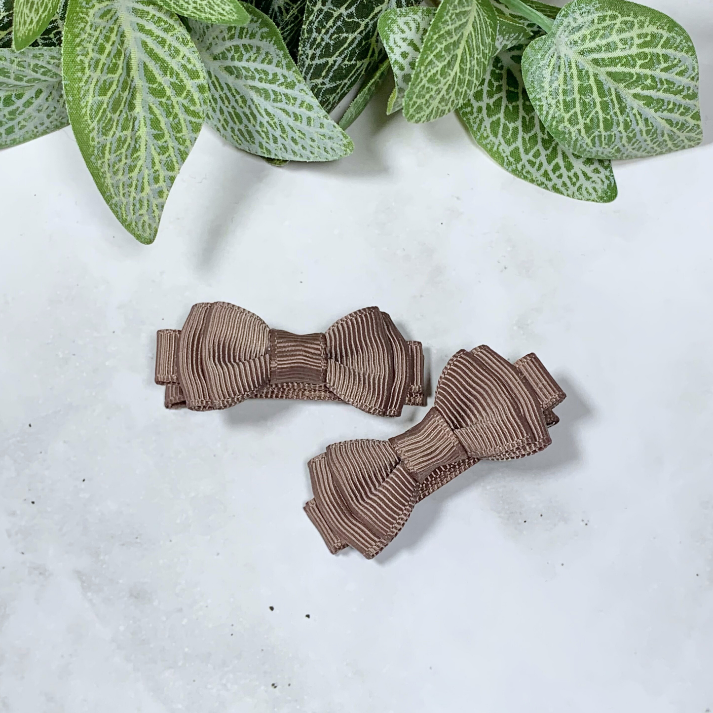 Choc Chip Mini Layered Bow Hair Clips - set of 2