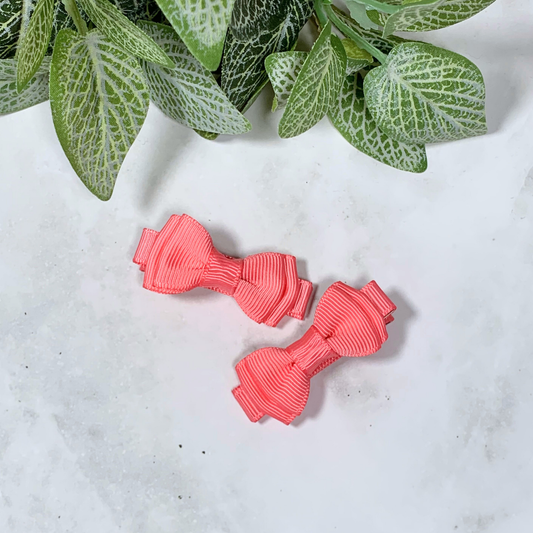 Coral Rose Mini Layered Bow Hair Clips - set of 2