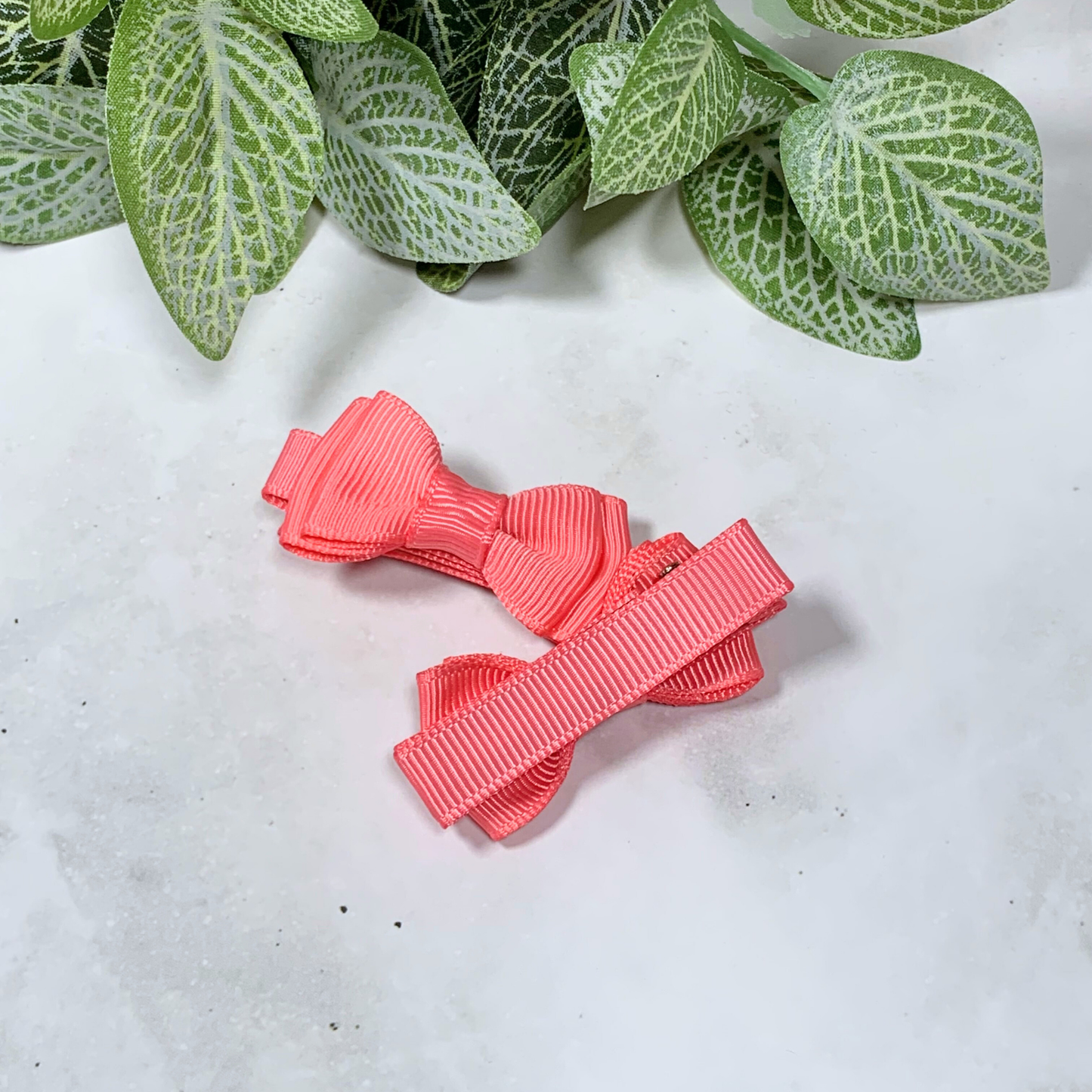 Coral Rose Mini Layered Bow Hair Clips - set of 2