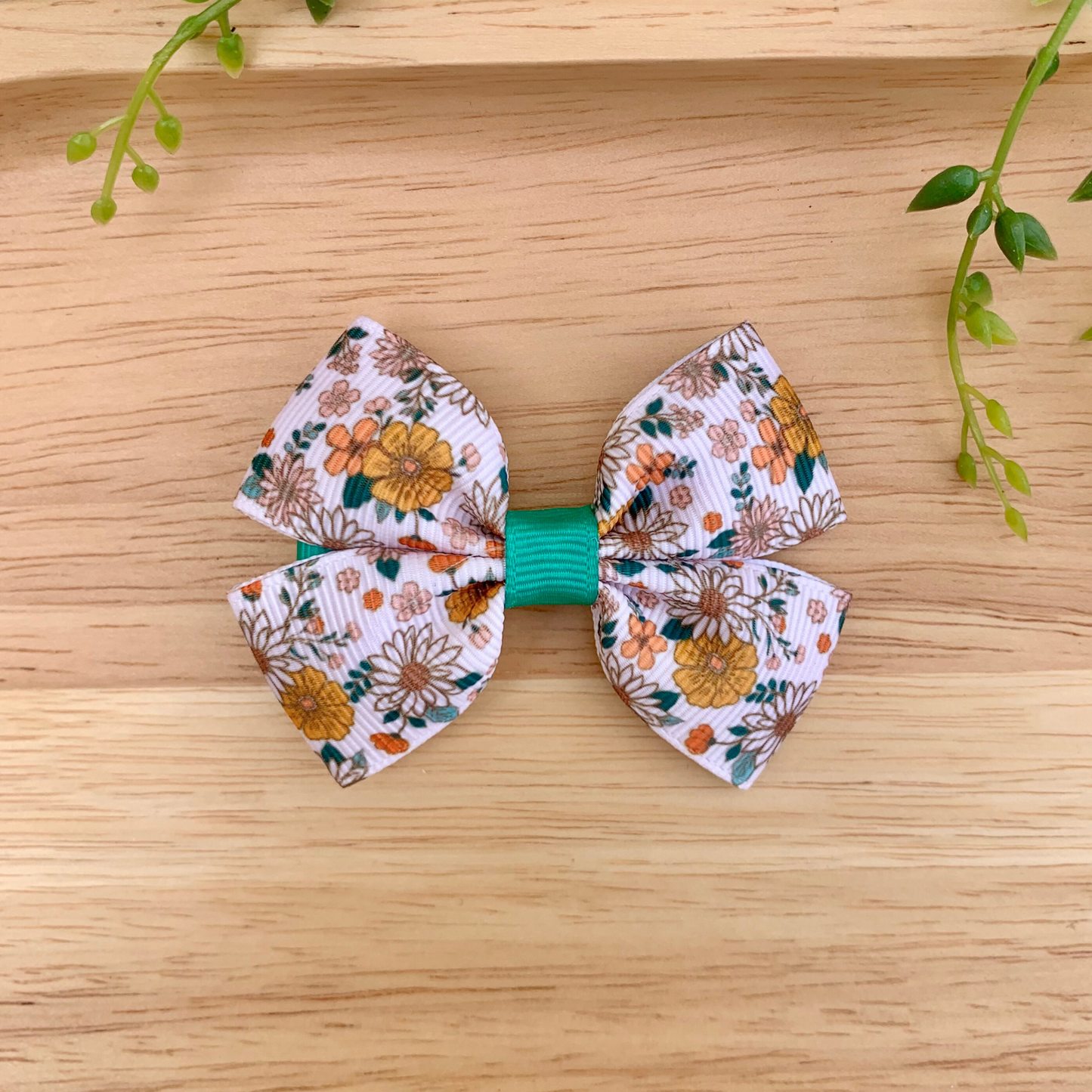 Cottage Floral Double Bow Hair Clip