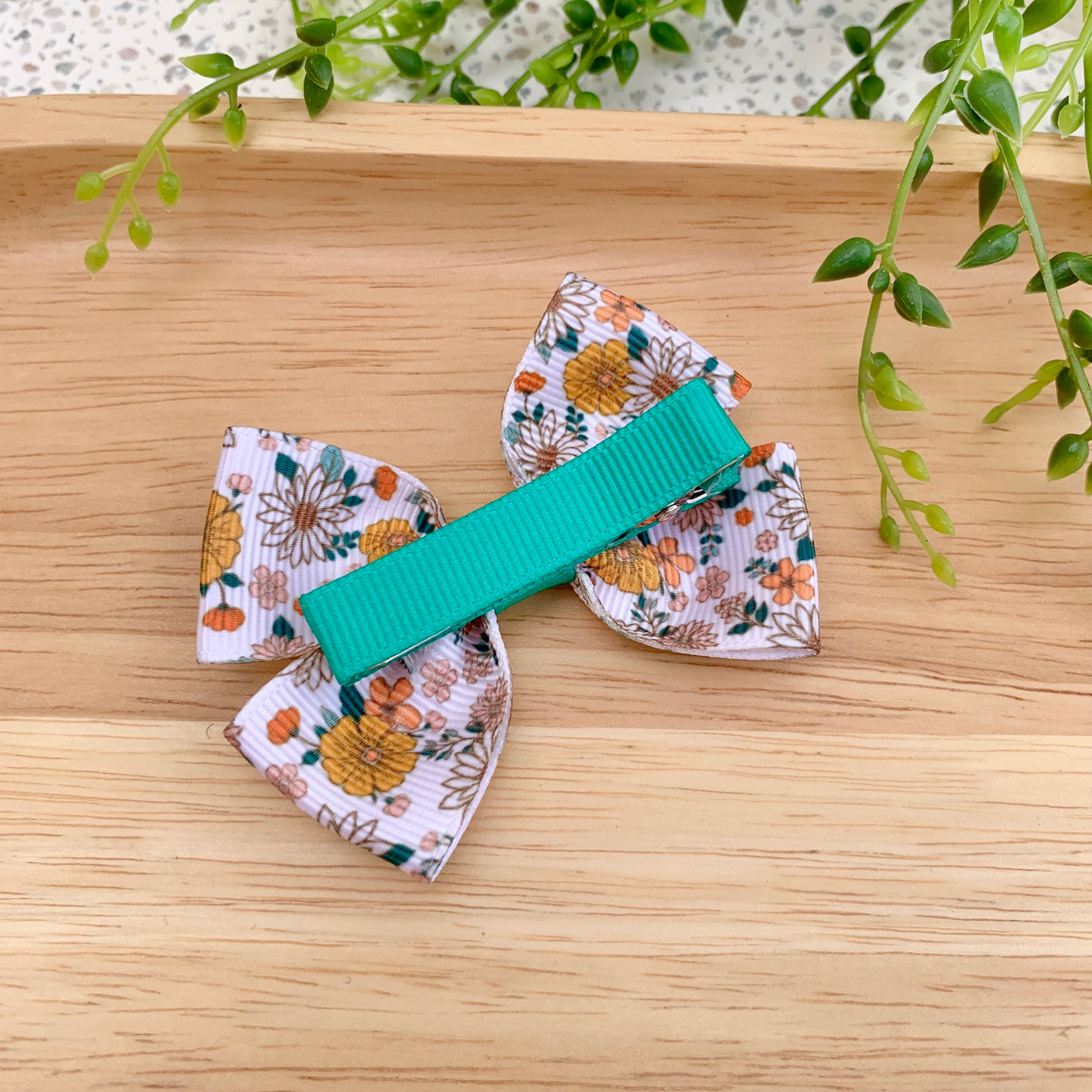 Cottage Floral Double Bow Hair Clip