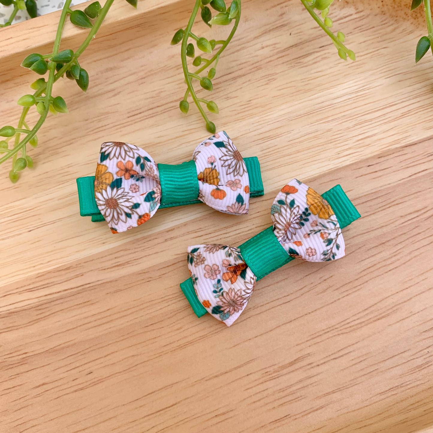 Cottage Floral Mini Bow Hair Clips