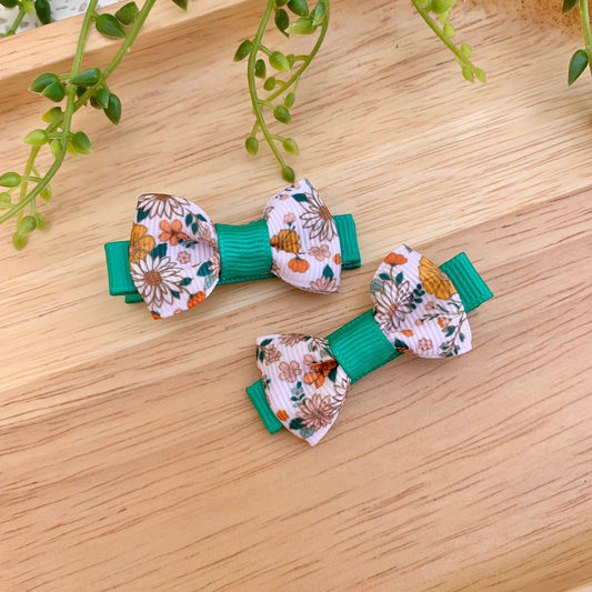 Cottage Floral Mini Bow Hair Clips