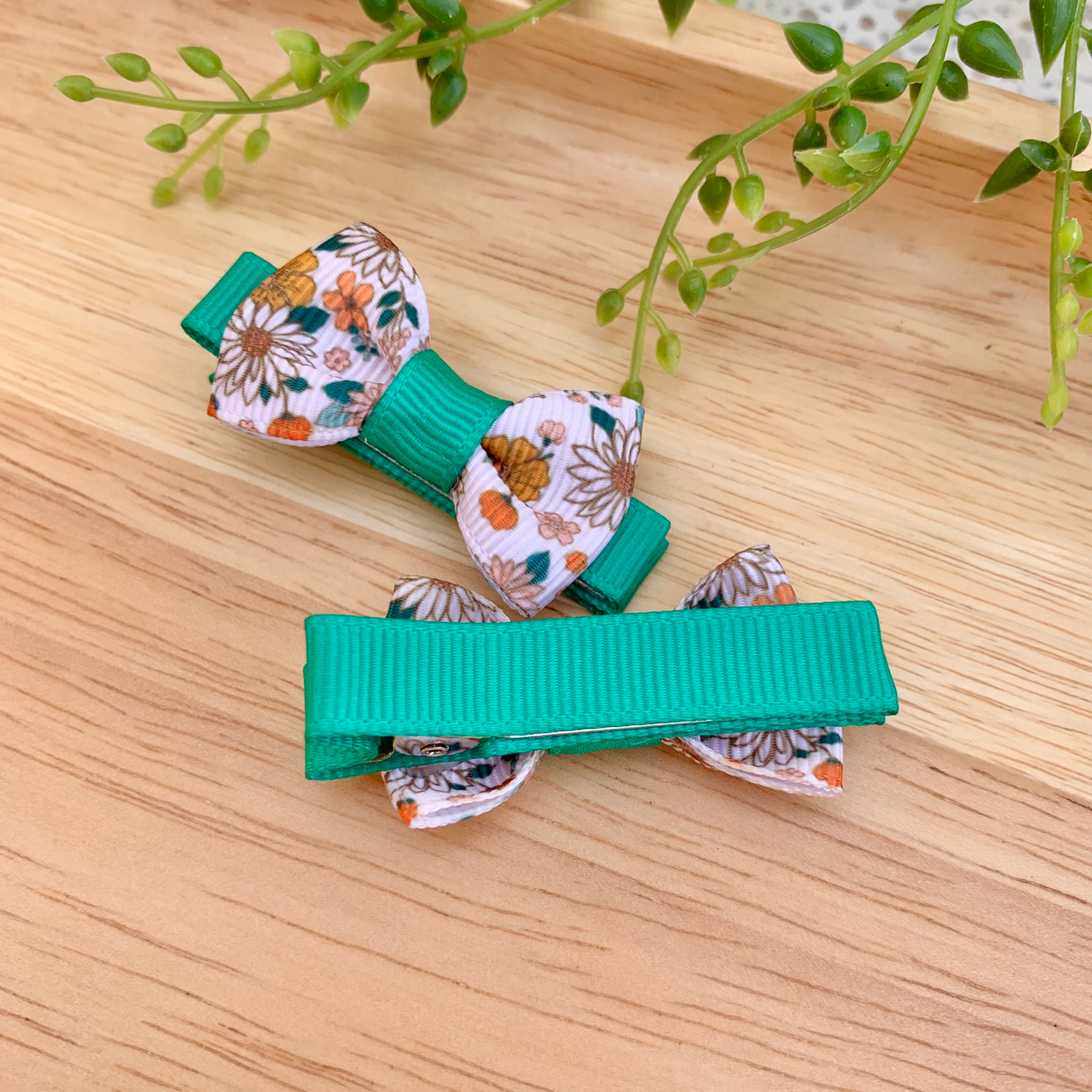 Cottage Floral Mini Bow Hair Clips
