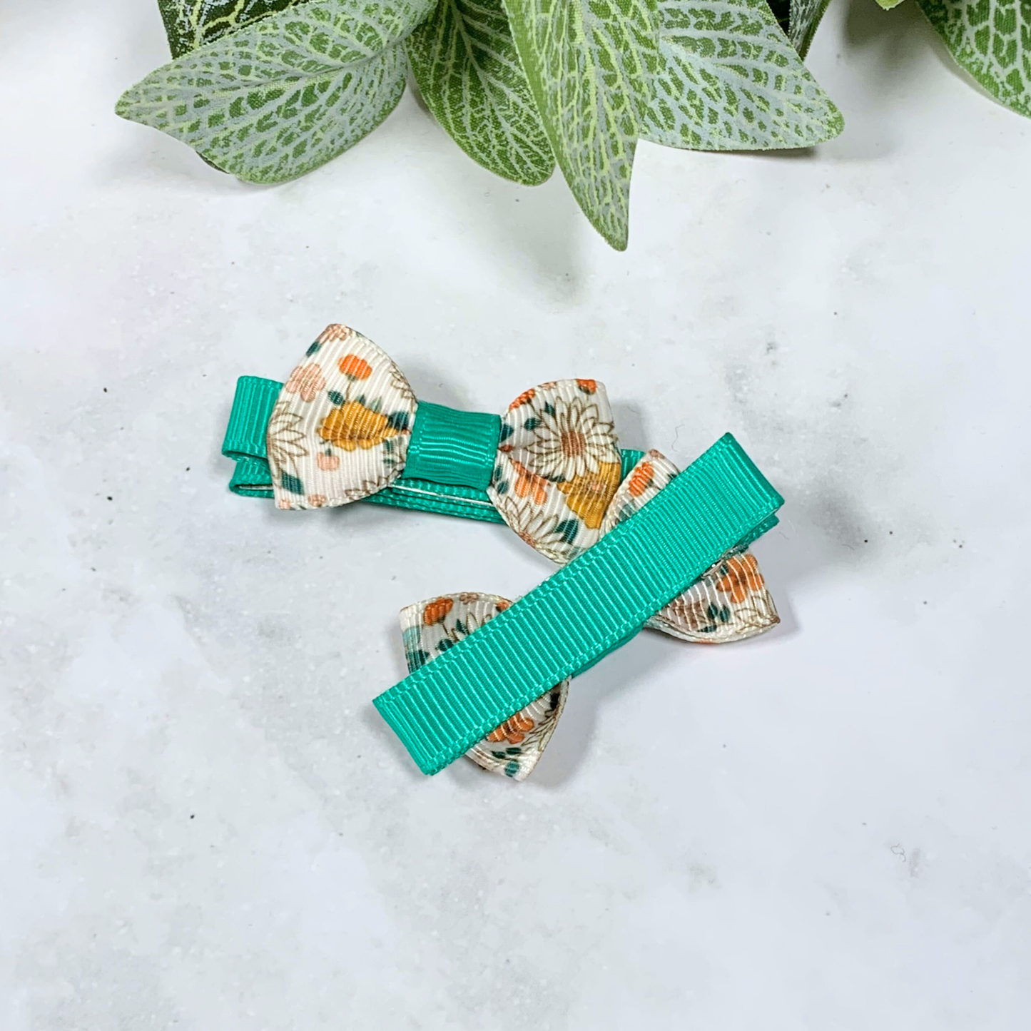 Cottage Floral Mini Bow Hair Clips - set of 2