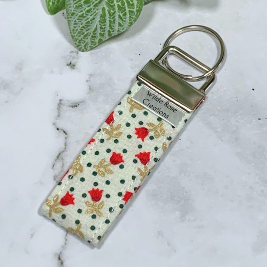 Cream Floral Fabric Keyring