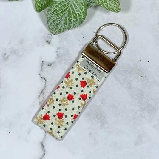 Cream Floral Fabric Keyring