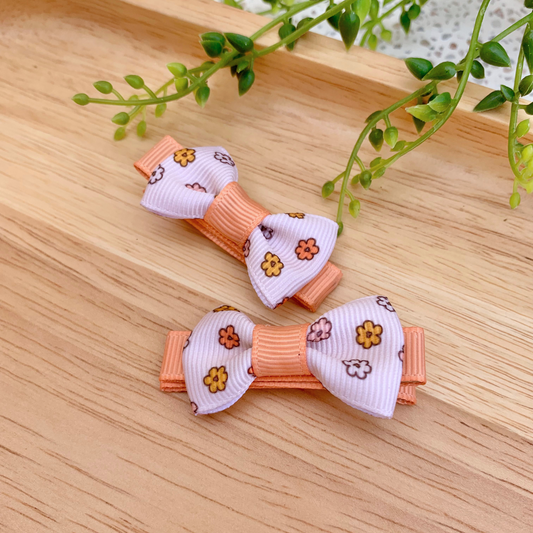 Cream Floral Mini Bow Hair Clips