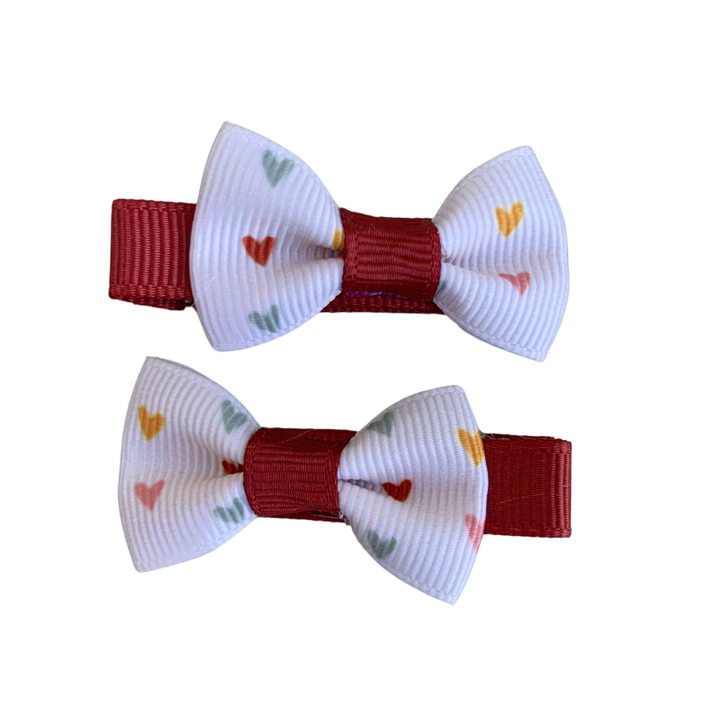 Cream Hearts Print Mini Bow Hair Clips - 2pk