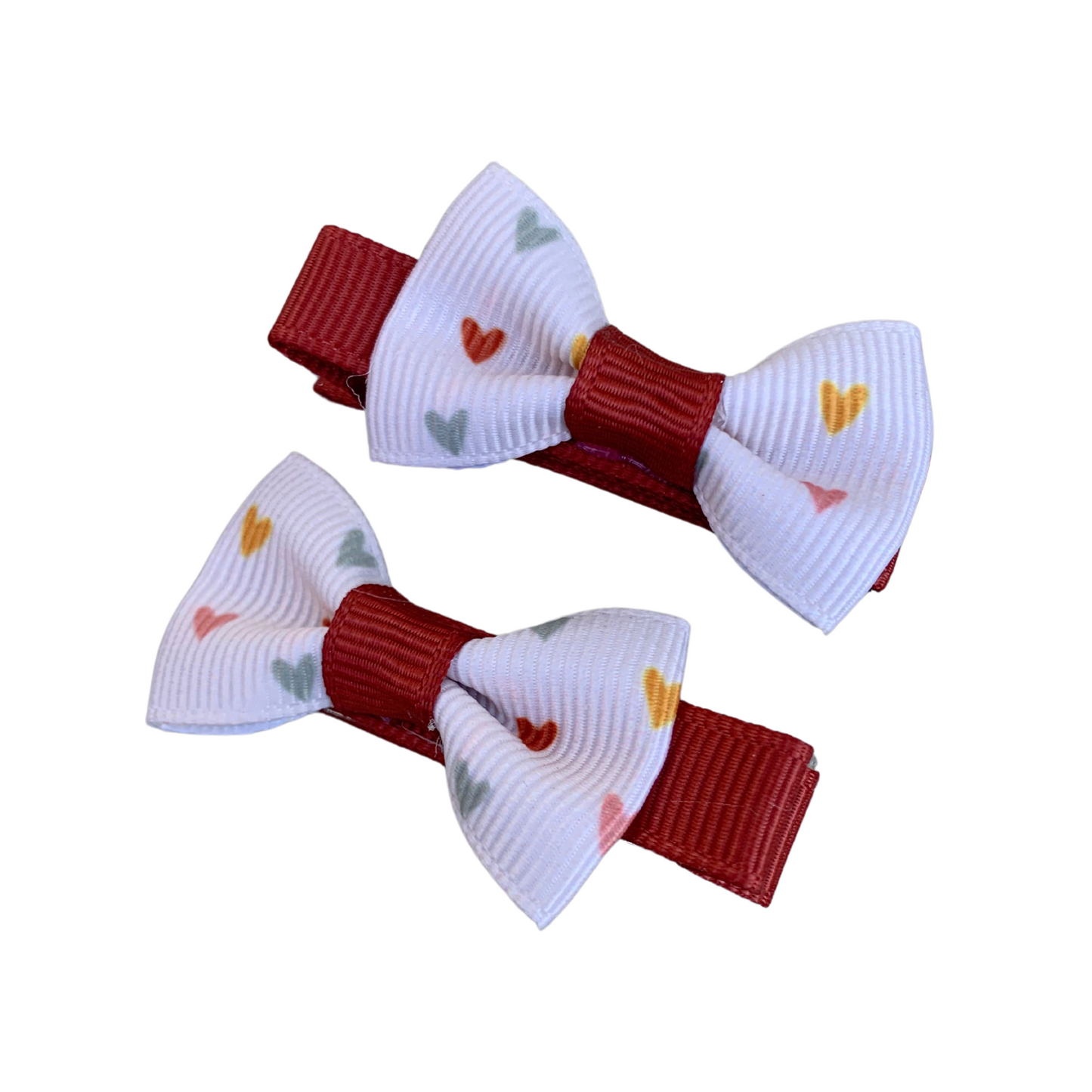 Cream Hearts Print Mini Bow Hair Clips - 2pk