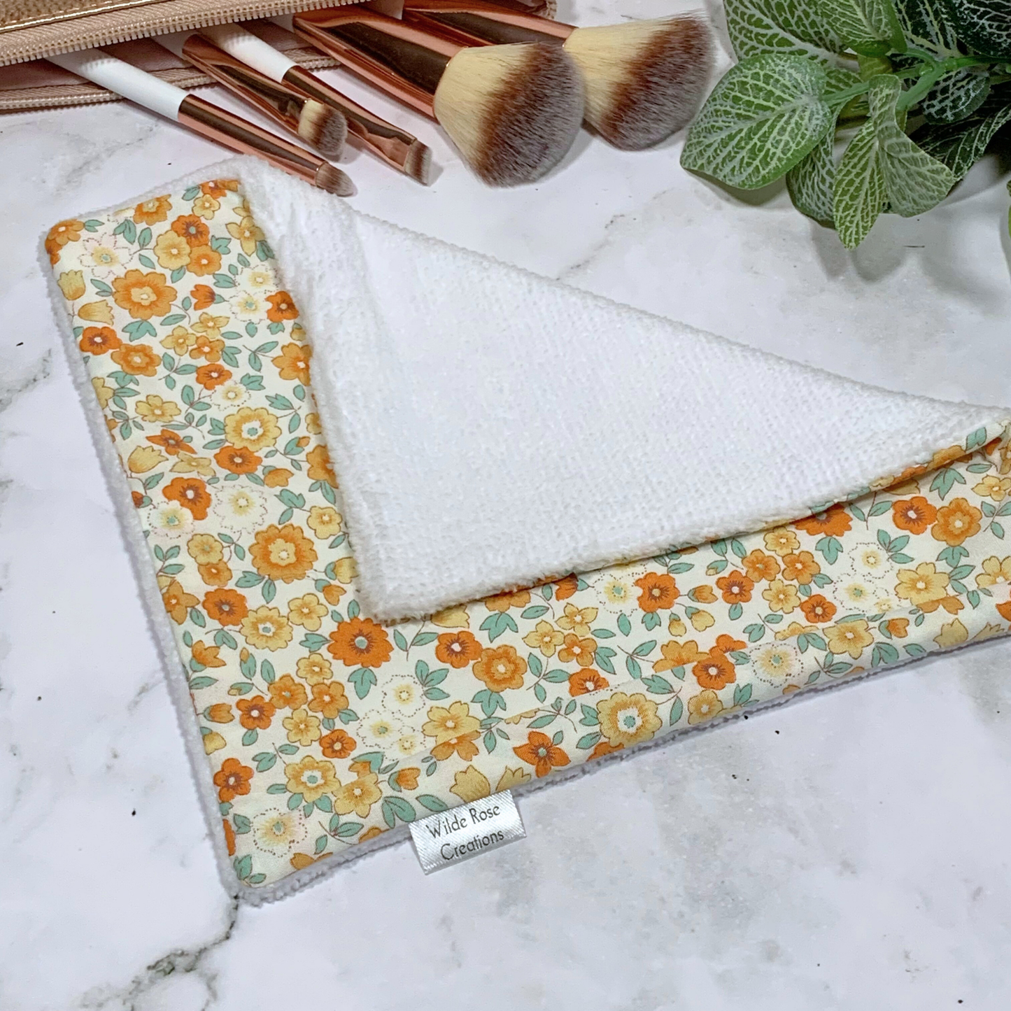 Cream & Orange Floral Face Washer