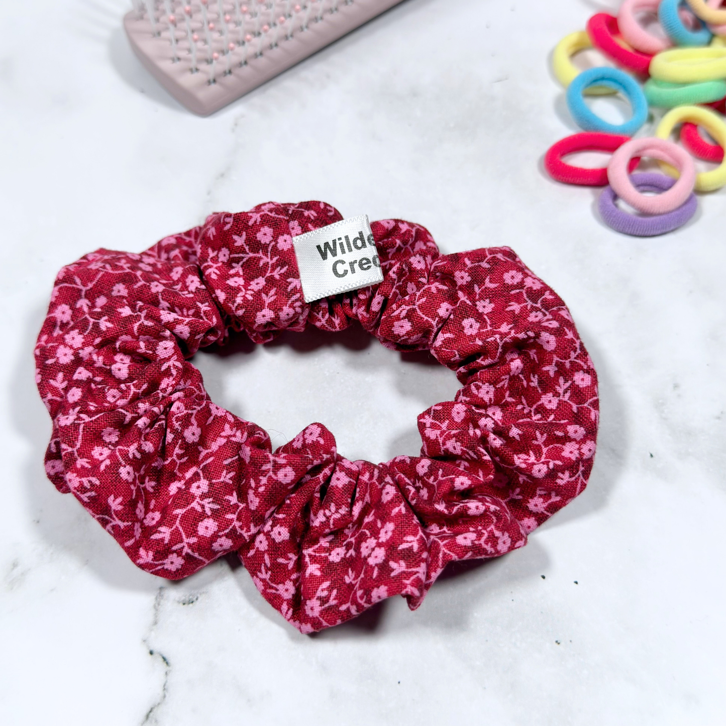 Dark Pink Floral Regular Scrunchie
