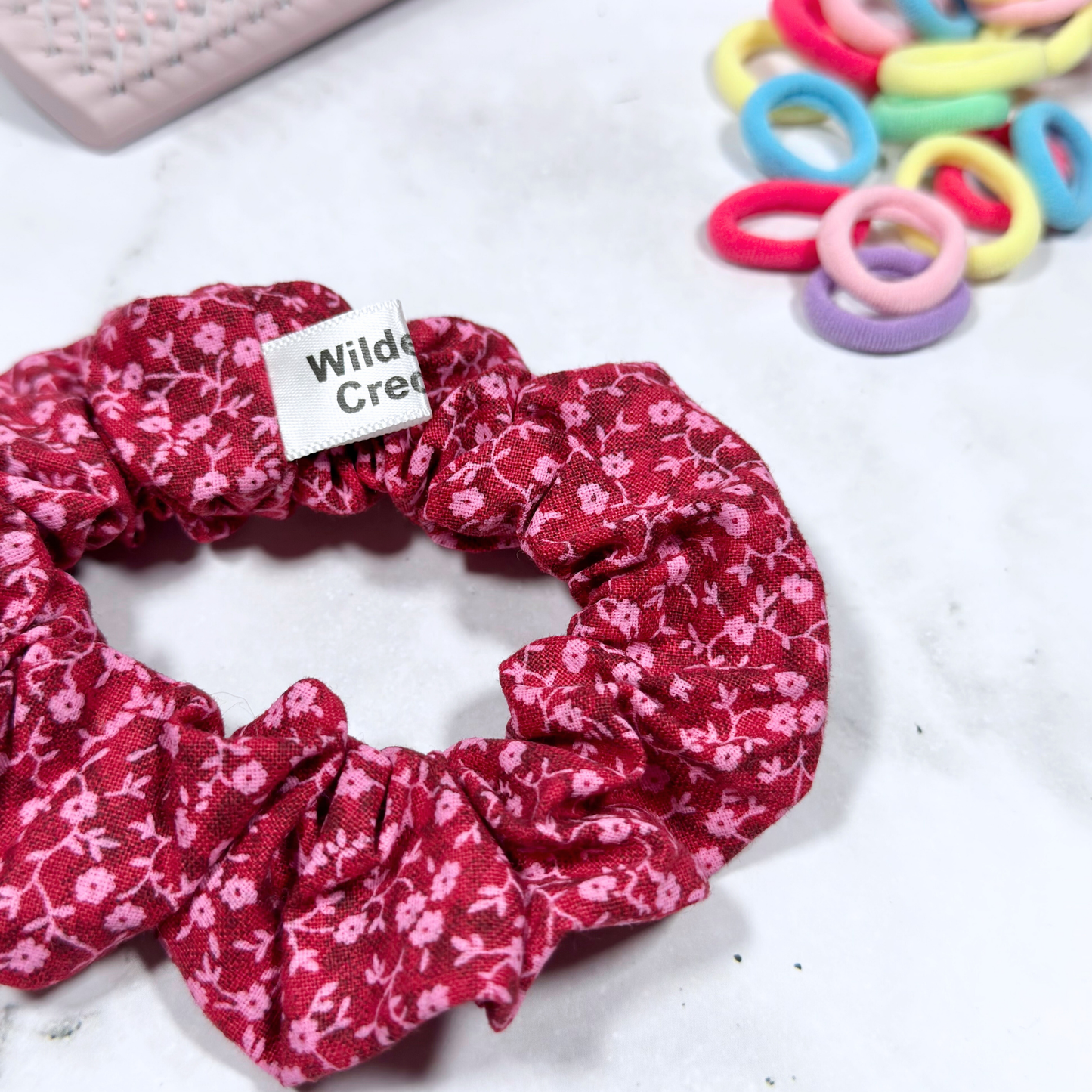 Dark Pink Floral Regular Scrunchie