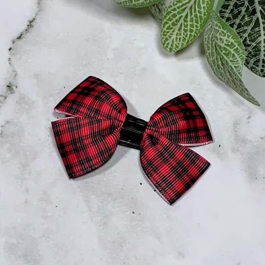 Dark Pink Plaid Small Bow Hair Clip