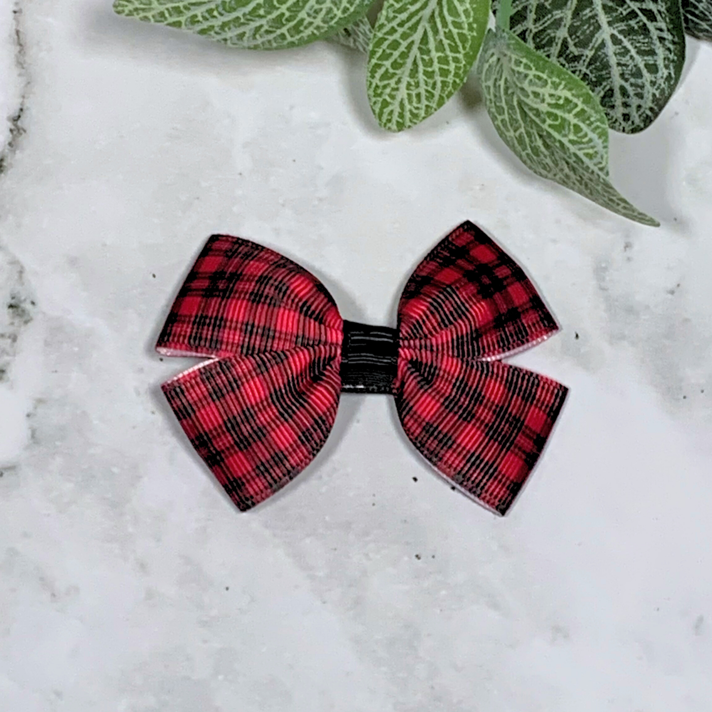 Dark Pink Plaid Small Bow Hair Clip
