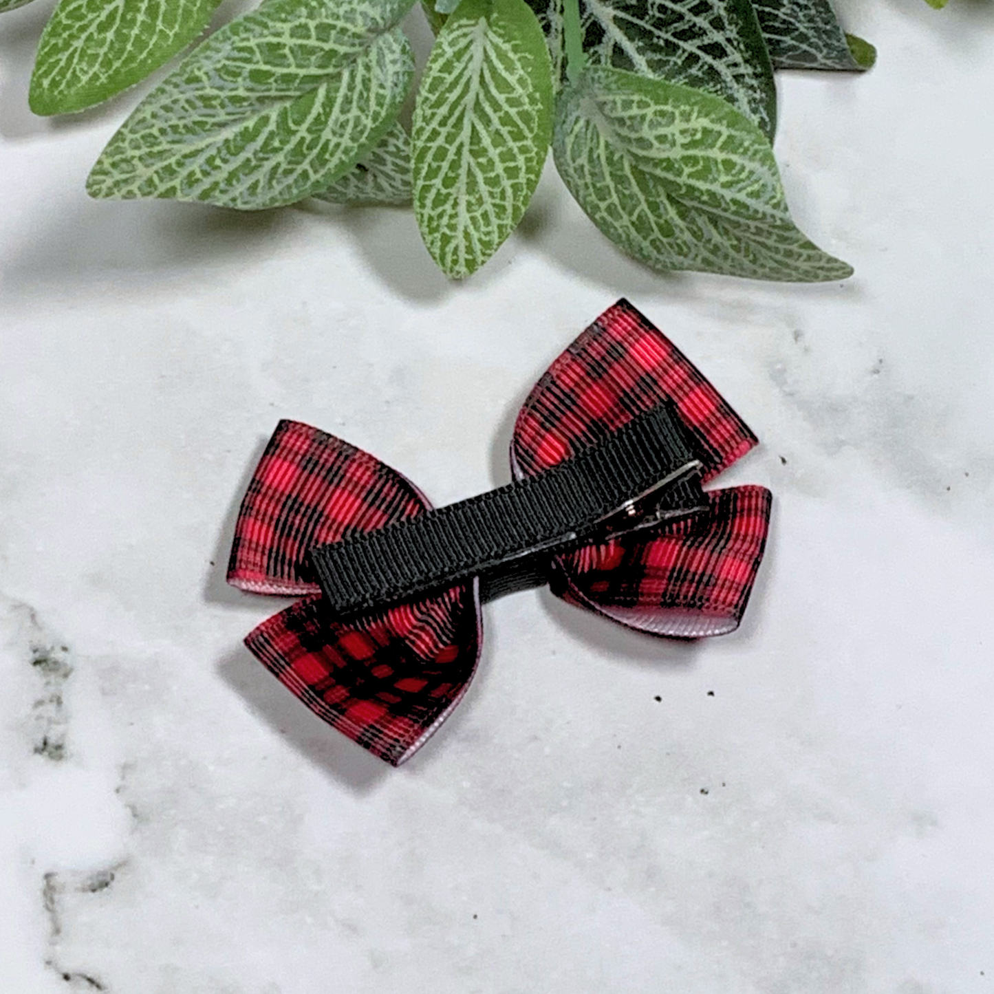 Dark Pink Plaid Small Bow Hair Clip