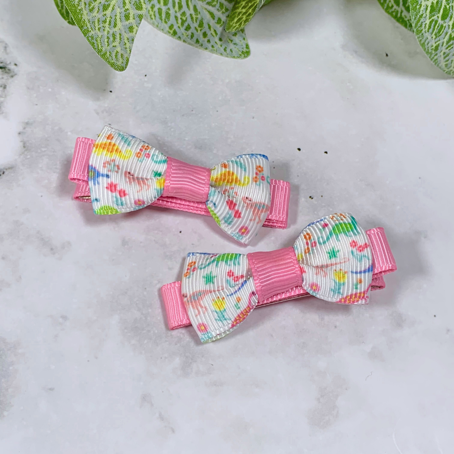 Dinosaur Mini Bow Hair Clips - set of 2