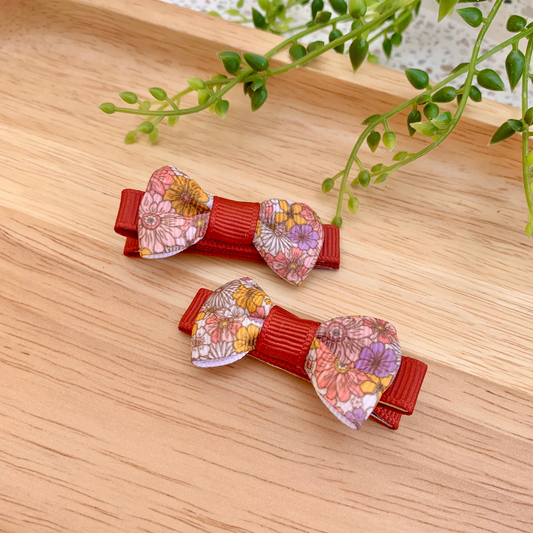 Earthy Floral Mini Bow Hair Clips